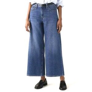 Banana Republic High Rise Wide Leg Blue Jeans Women Stretch Crop Denim READ